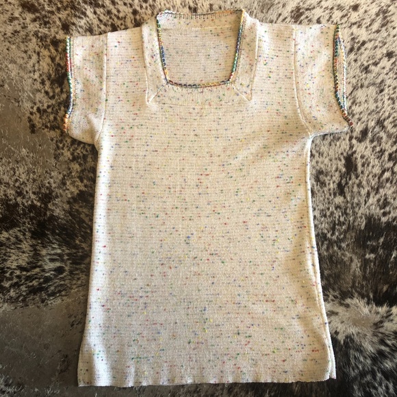 Vintage Confetti Short Sleeve Sweater Top - Picture 3 of 5